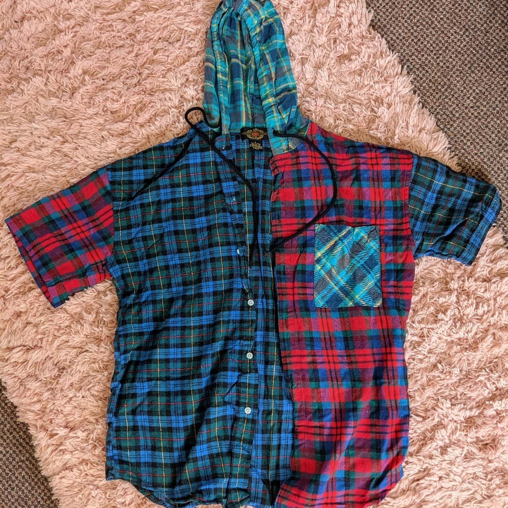 short sleeve hooded flannel